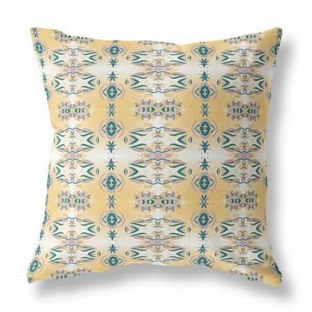 PALACEDESIGNS 18 in. Patterned Indoor & Outdoor Zippered Throw Pillow Tan White & Blue PA3660445